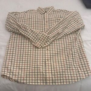 Orvis Cream and Red Checkered Button Down Shirt